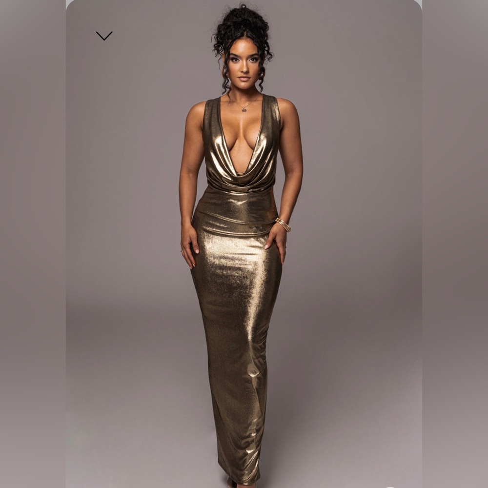 JLUXLABEL Gold Highlights Cowl Neck Maxi Dress